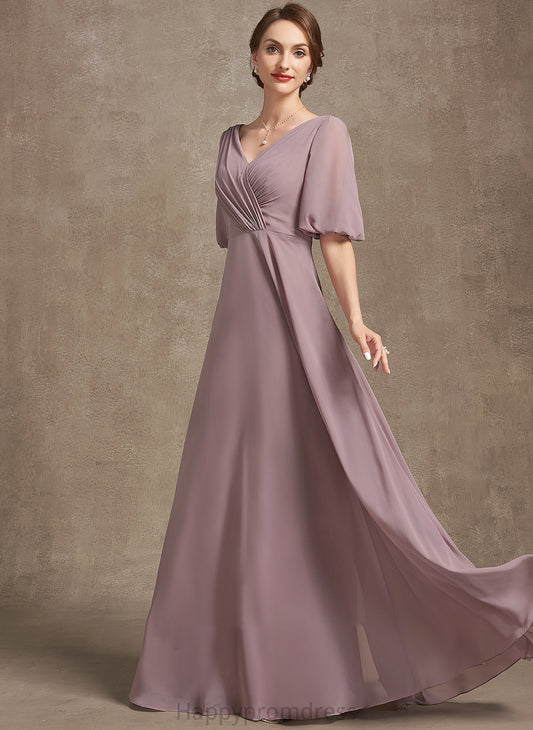 Ruffle the Floor-Length With Mother Chiffon Bride V-neck Paisley Mother of the Bride Dresses A-Line Dress of