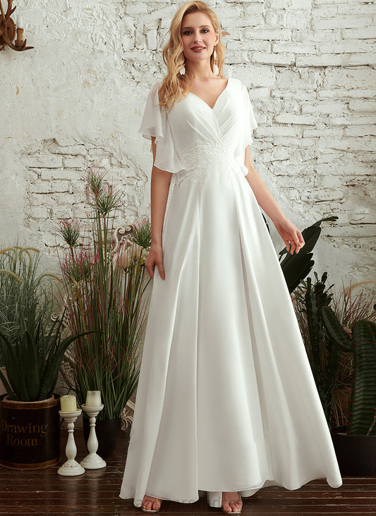 Dress A-Line Split Front Wedding Dresses V-neck Lace Emmalee Wedding With Floor-Length