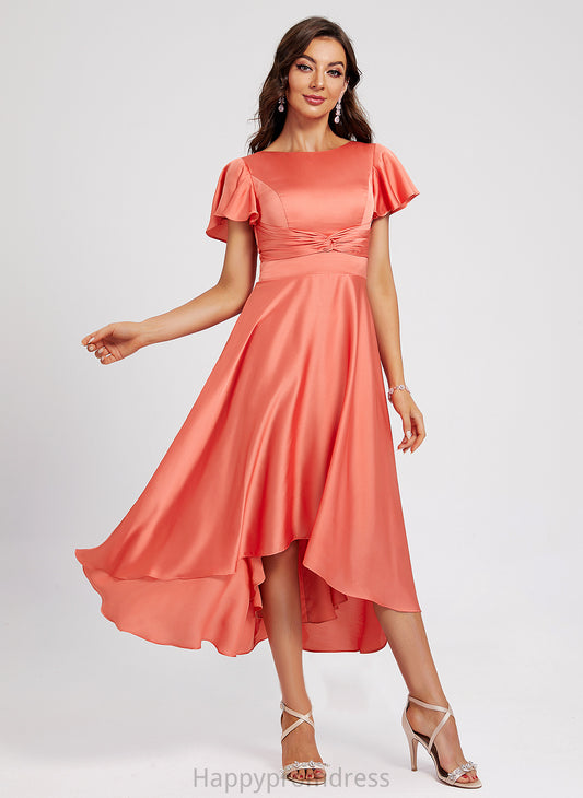 Cocktail Dresses A-Line Neck Roselyn Asymmetrical With Cocktail Pleated Scoop Polyester Dress