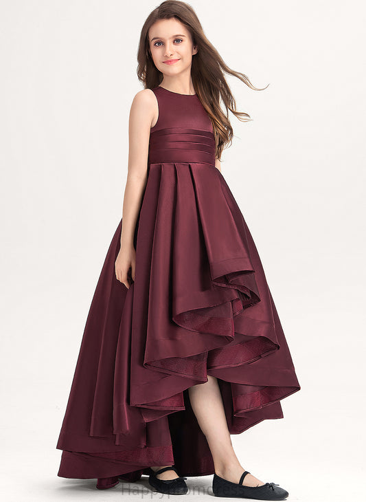 Asymmetrical Junior Bridesmaid Dresses Satin Ruffle Jaliyah Neck A-Line Scoop With