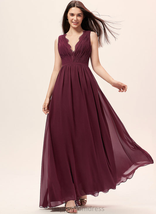 A-Line Embellishment Neckline Lace Ruffle Fabric Length V-neck Floor-Length Silhouette Dominique Taffeta Bridesmaid Dresses