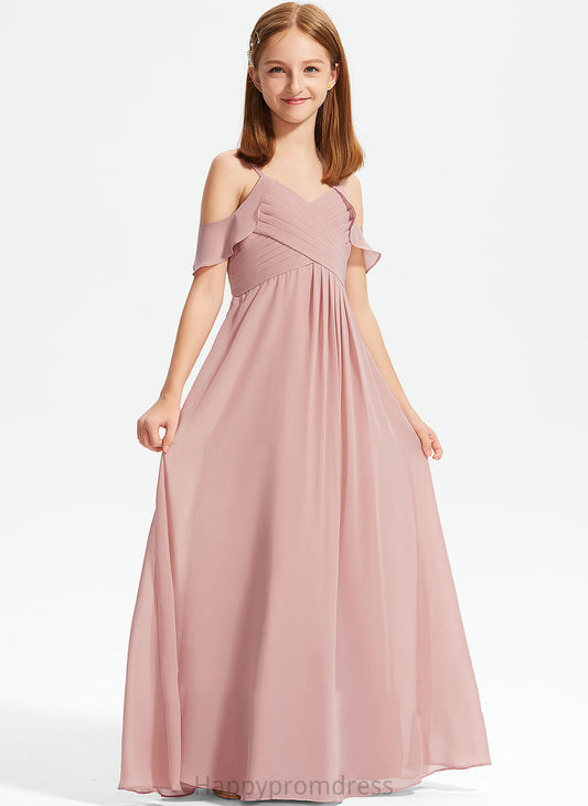 Chiffon Off-the-Shoulder Floor-Length A-Line Junior Bridesmaid Dresses Lindsey Ruffles With Cascading