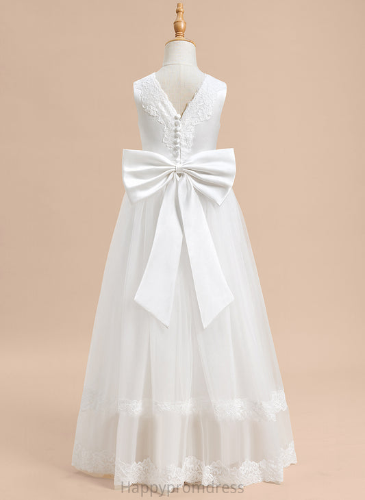 Tulle Lace/Bow(s) Ball-Gown/Princess With V-neck Flower Girl Dresses Julissa Flower Girl - Sleeveless Floor-length Dress