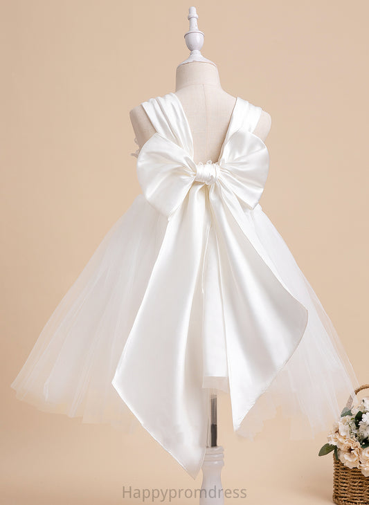 Tulle With Sleeveless Rubi Flower Neckline Girl Knee-length Flower Girl Dresses - Ball-Gown/Princess Square Bow(s) Dress