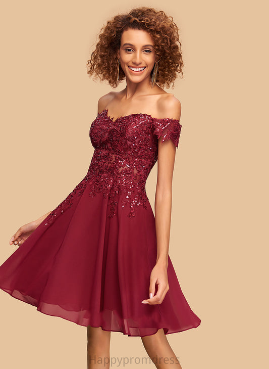 Homecoming Dresses Off-the-Shoulder Sequins A-Line Dress Chiffon Lace Scarlett Short/Mini Homecoming With