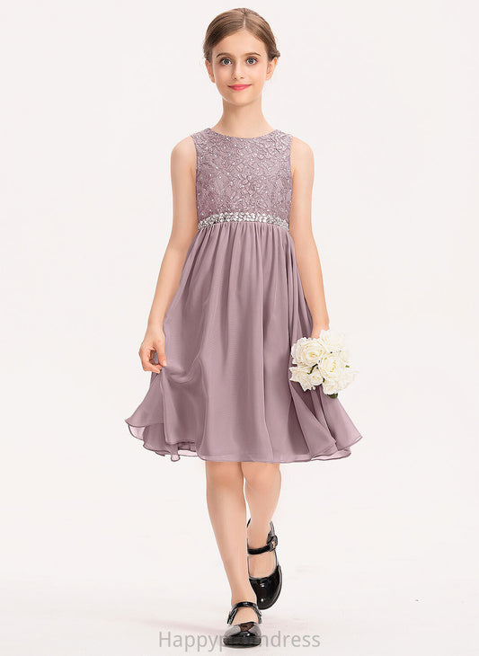 Bow(s) Lace Makenzie Knee-Length Junior Bridesmaid Dresses Neck With Scoop Chiffon Beading A-Line