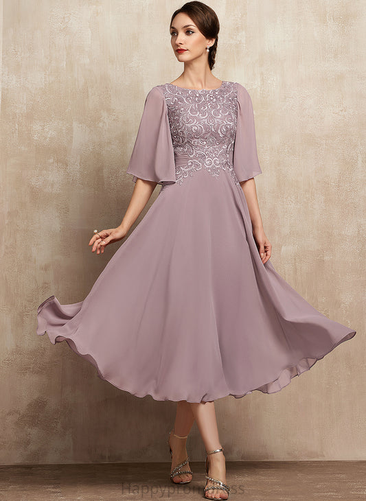 Dress Neck Chiffon Cocktail Scoop Tea-Length Jazmin Lace Cocktail Dresses A-Line