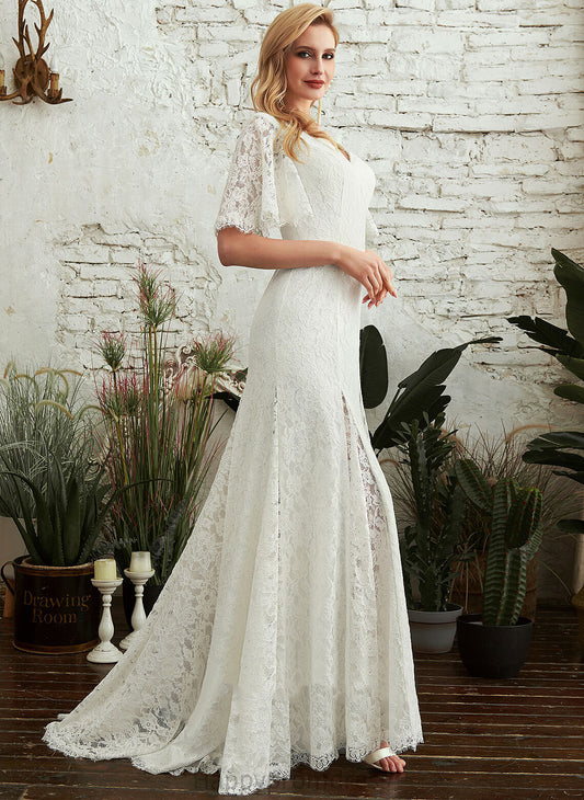 Wedding Dresses Lace Split Wedding Front Sweep Sheath/Column With V-neck Train Sasha Dress