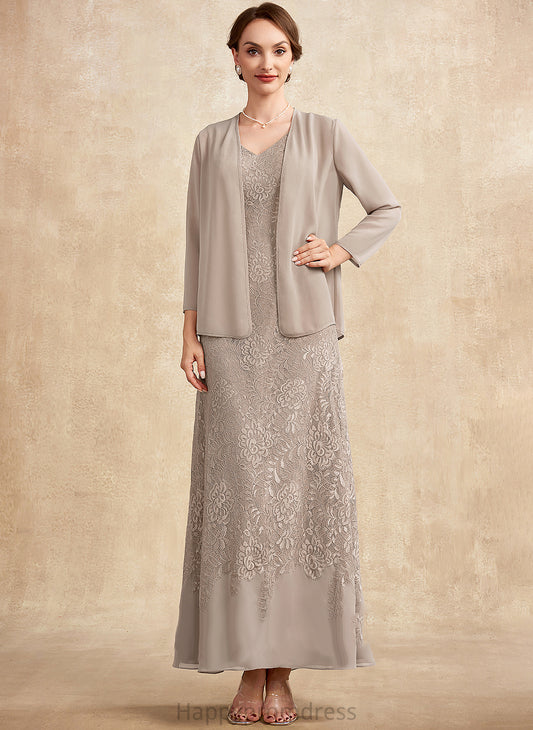 the Lace Bride V-neck Chiffon Dress Isabelle A-Line of Mother of the Bride Dresses Ankle-Length Mother