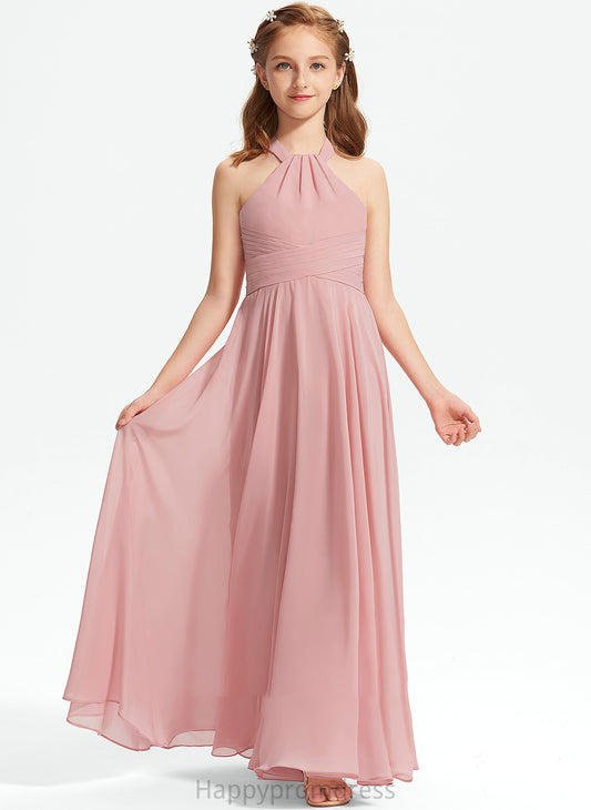 Chiffon Floor-Length Junior Bridesmaid Dresses Neckline Square With Esperanza Ruffle A-Line