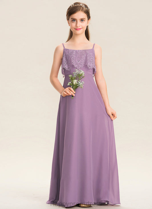 Floor-Length Junior Bridesmaid Dresses A-Line Chiffon Square Lace Maureen Neckline