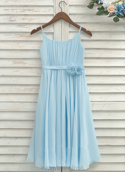 A-Line/Princess Pleated Flower Girl Dresses Straps Tea-length Sleeveless - Angeline Dress Chiffon With Flower Girl