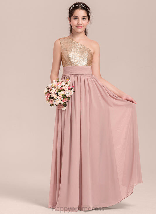 Floor-Length One-Shoulder A-Line Kelly Ruffle With Chiffon Junior Bridesmaid Dresses