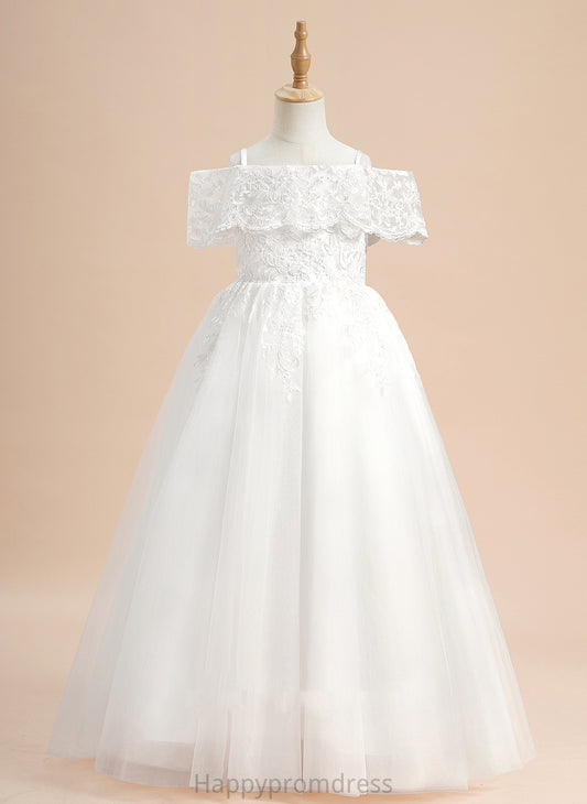 Tulle - Yvonne Floor-length Lace Dress Short Off-the-Shoulder Sleeves Ball-Gown/Princess Girl Flower With Flower Girl Dresses