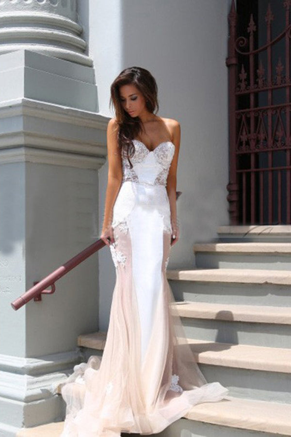 Trumpet Sweetheart Sleeveless Tulle Court Train Prom Dresses