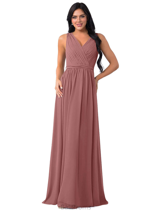 Victoria Natural Waist Floor Length Sleeveless A-Line/Princess V-Neck Bridesmaid Dresses