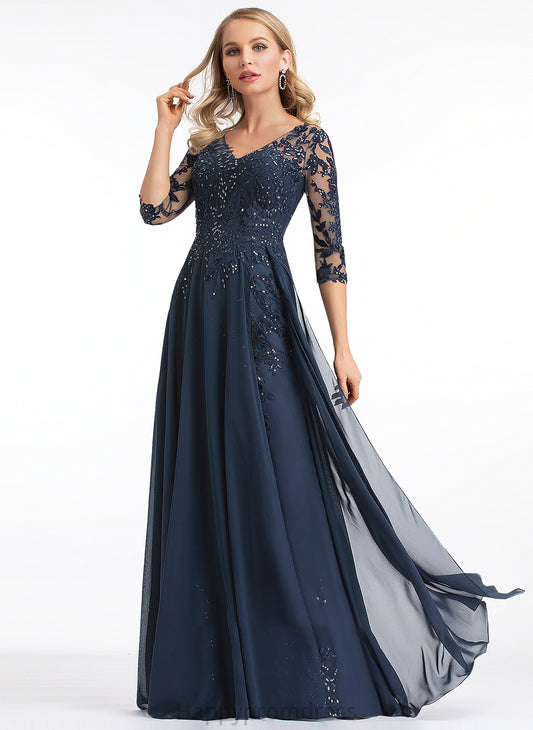 V-neck Chiffon Audrina With A-Line Floor-Length Prom Dresses Sequins