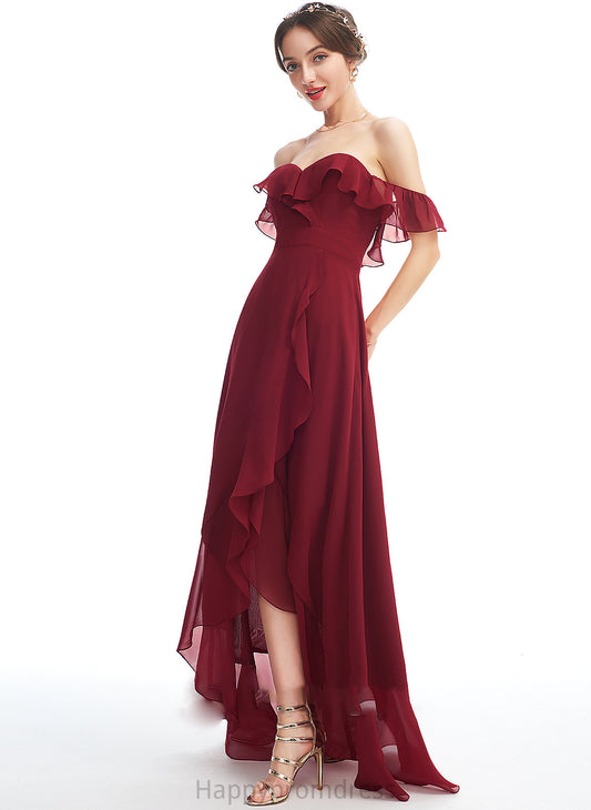 Fabric Asymmetrical Embellishment Neckline Off-the-Shoulder Silhouette A-Line Ruffle Length SplitFront Gwendoline Floor Length Bridesmaid Dresses