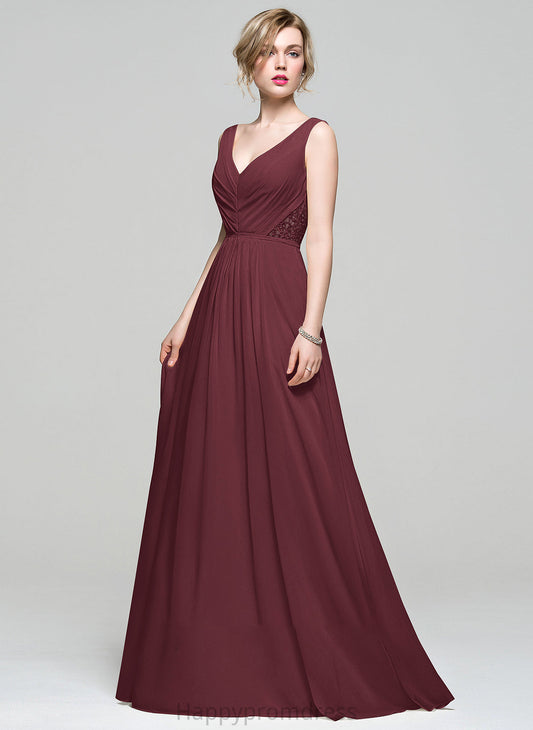 Embellishment Fabric V-neck Length Neckline Floor-Length Silhouette A-Line Ruffle Lace Beading Sequins Bridesmaid Dresses