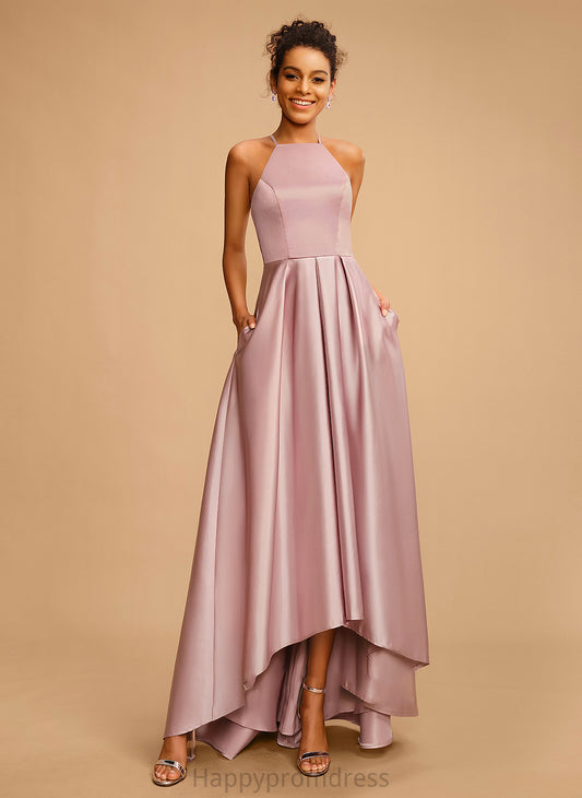 Prom Dresses Asymmetrical A-Line Hanna Satin Square Neckline