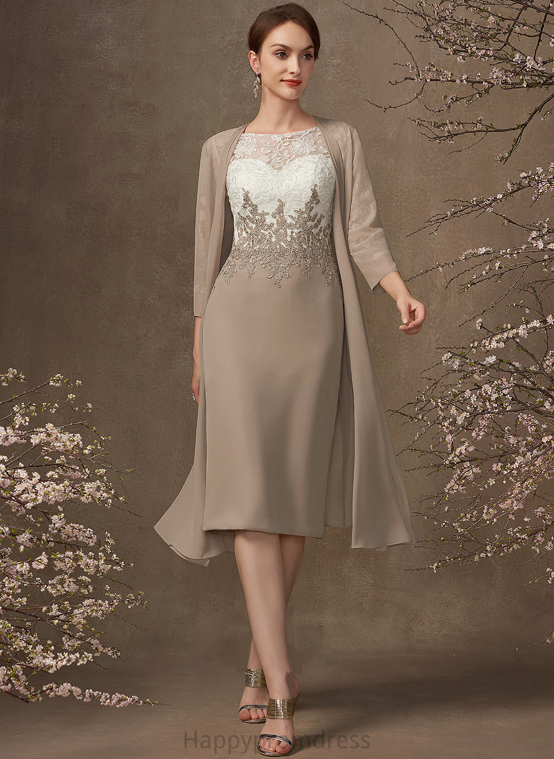 Dress Mother of the Bride Dresses Chiffon the Scoop Lace Neck Knee-Length of Kailyn Bride Sheath/Column Mother