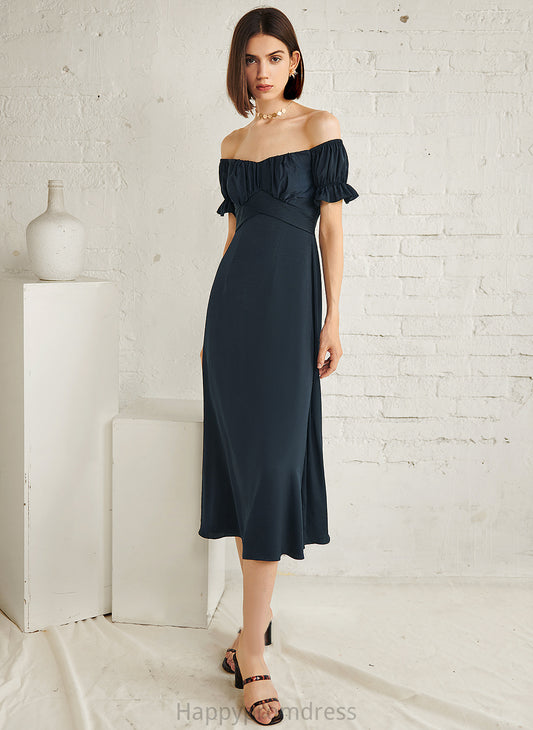 Blends Tea-Length Hayley Off-the-Shoulder Cocktail Cotton Cocktail Dresses A-Line Dress