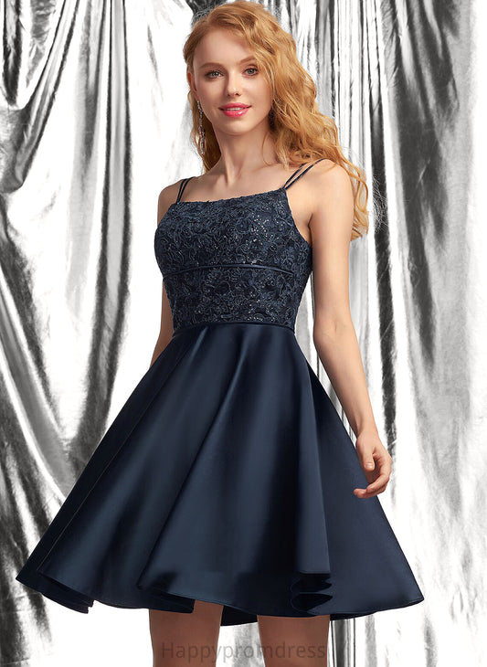 With Maisie Neckline Dress Short/Mini Homecoming Homecoming Dresses Lace Square Satin A-Line