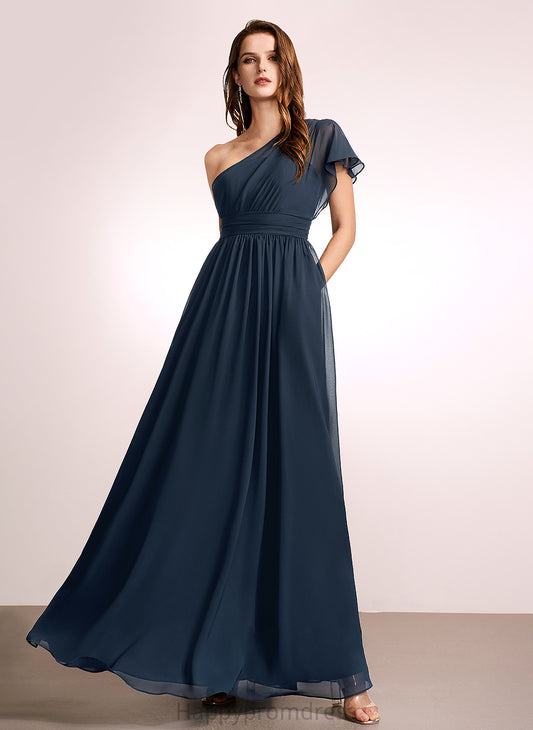 Silhouette Length Neckline Floor-Length Embellishment One-Shoulder A-Line Fabric Ruffle Judith Natural Waist A-Line/Princess Bridesmaid Dresses