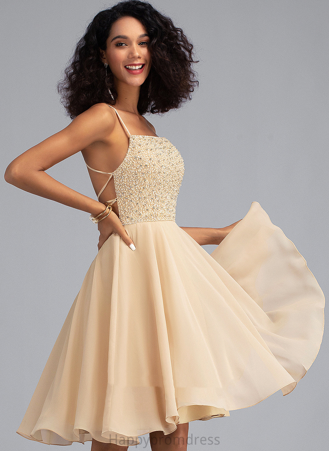 With Knee-Length Annalise Dress A-Line Neckline Homecoming Beading Homecoming Dresses Chiffon Square Sequins