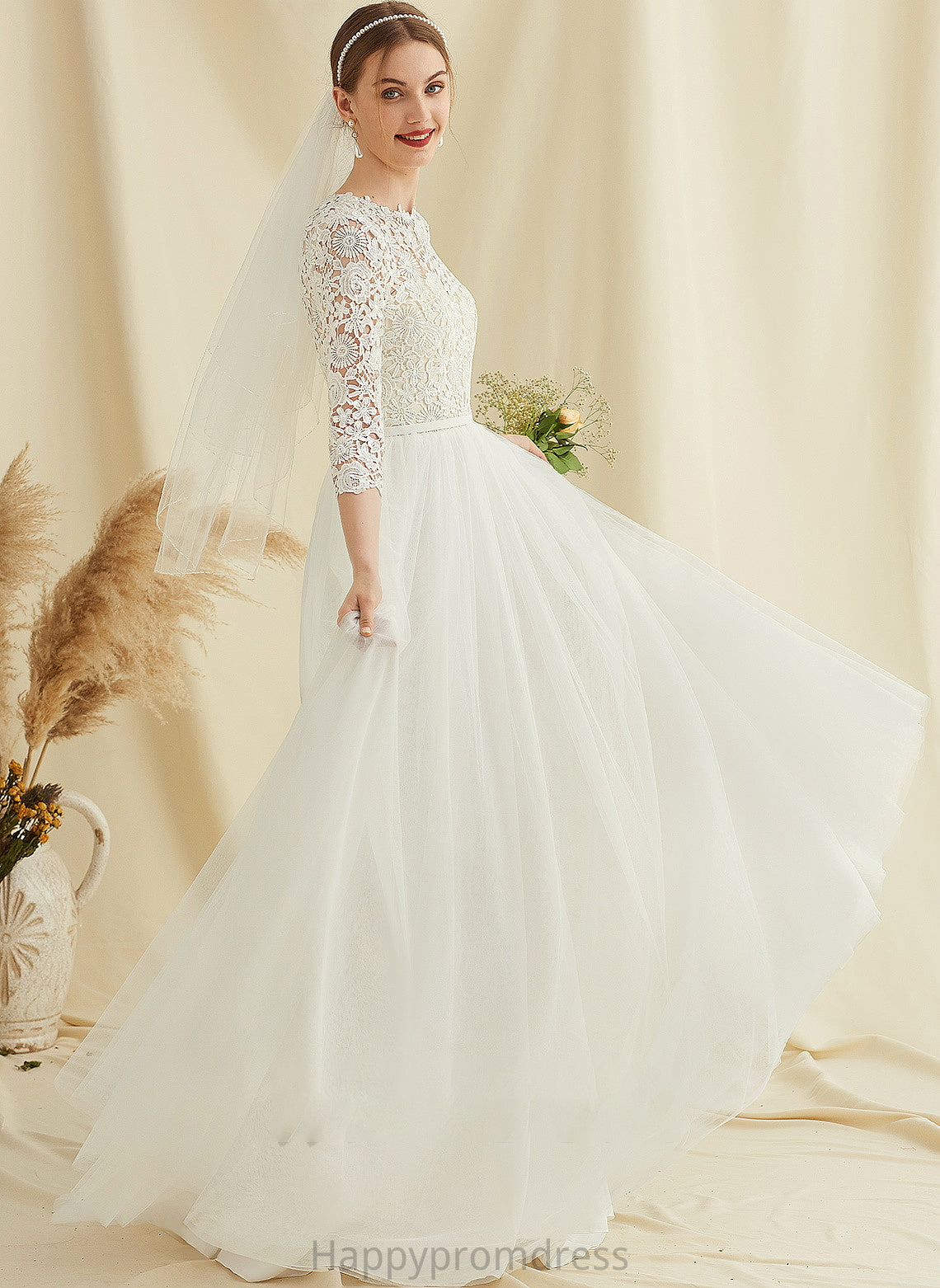 Lace Dress Neck Scoop Wedding A-Line Sweep Wedding Dresses Summer Tulle Train