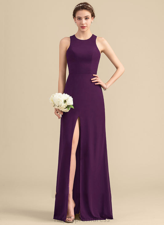 ScoopNeck Length Embellishment Silhouette Floor-Length SplitFront A-Line Fabric Neckline Haleigh Natural Waist Sleeveless Bridesmaid Dresses