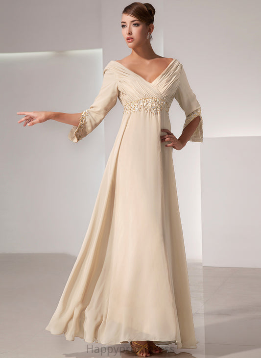 Ruffle Chiffon Empire Floor-Length Mother V-neck Amara of With Bride Dress Beading the Mother of the Bride Dresses