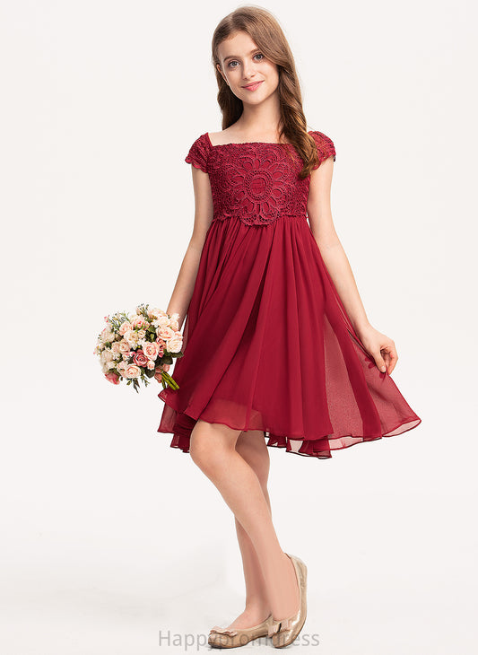 Amirah Girl Dress Knee-length Flower Girl Dresses - Square Chiffon Neckline A-Line Sleeves Flower Short