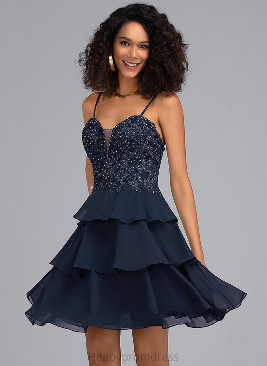 Lace Sweetheart A-Line With Lana Beading Dress Homecoming Dresses Chiffon Short/Mini Sequins Homecoming