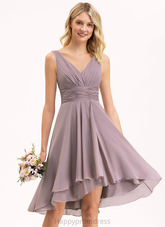 V-neck A-Line Ruffle With Asymmetrical Cocktail Cocktail Dresses Jacquelyn Chiffon Dress