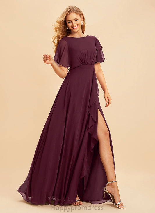 Floor-Length ScoopNeck SplitFront Fabric Neckline Ruffle A-Line Length Silhouette Embellishment Veronica V-Neck Bridesmaid Dresses