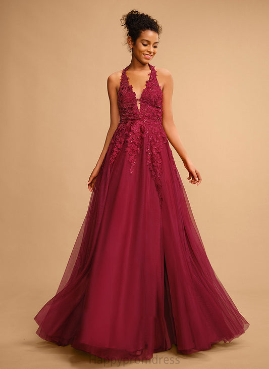 Floor-Length Prom Dresses With Halter Nan Lace Ball-Gown/Princess Sequins Tulle