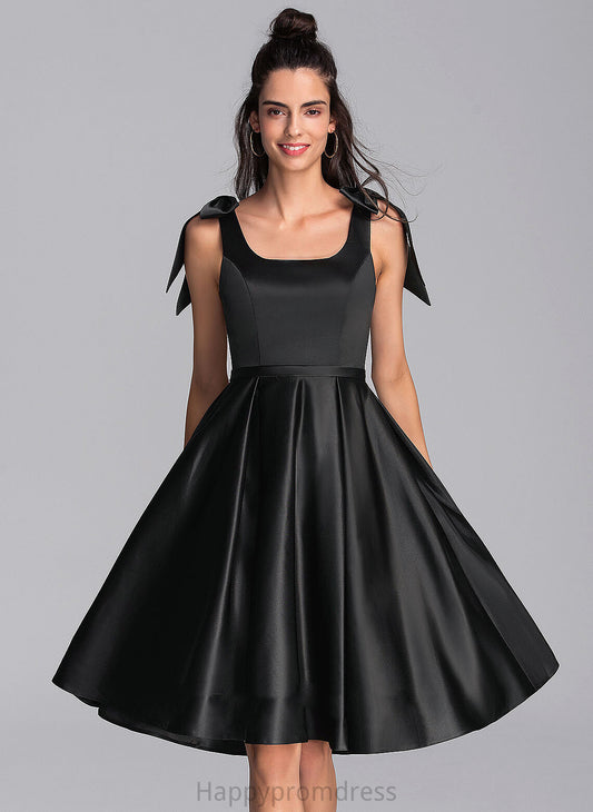 Homecoming Satin Polly With A-Line Bow(s) Dress Knee-Length Square Neckline Homecoming Dresses