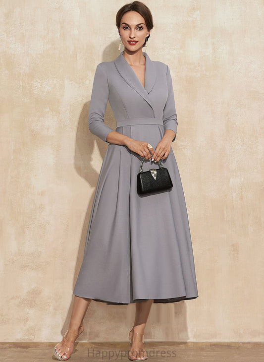 Stretch Judy Cocktail V-neck Dress Cocktail Dresses A-Line Tea-Length Crepe