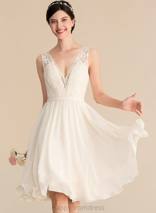 Lace Dress Wedding Dresses Chiffon Ruffle A-Line Knee-Length Karen With Wedding V-neck