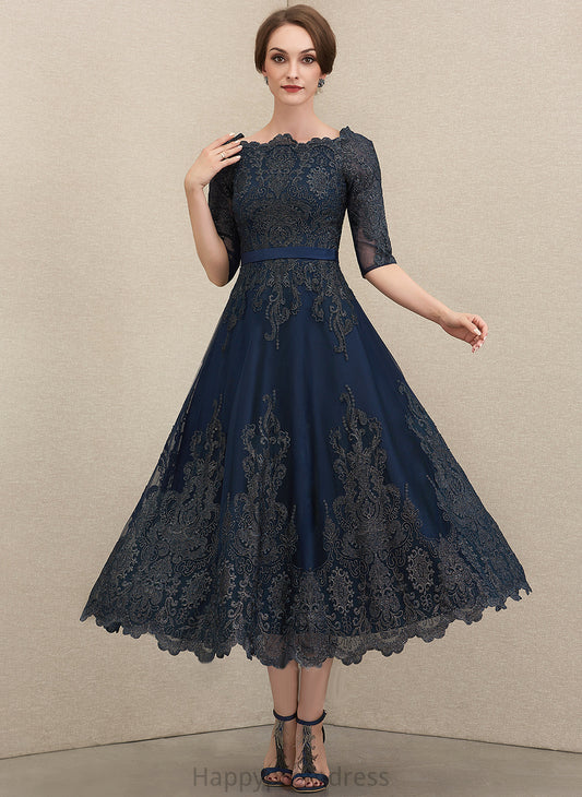 Dress Neck Mother A-Line Tea-Length Miracle Bride Mother of the Bride Dresses the Scoop of Lace