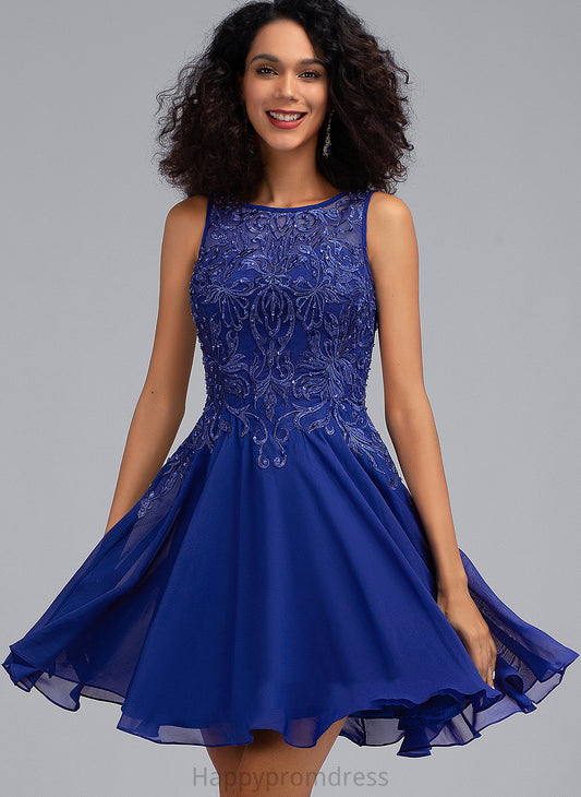 Lilith Dress Short/Mini Chiffon Lace Neck Homecoming Homecoming Dresses With Scoop A-Line Beading