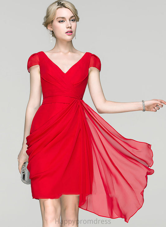 Ruffles Cocktail With Sheath/Column Chiffon Cascading Dress Cocktail Dresses Knee-Length V-neck Valery Ruffle