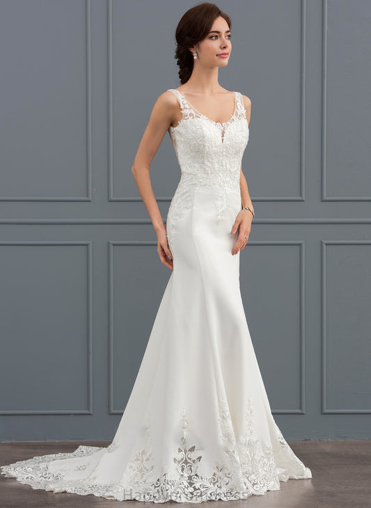 Dress Lace Crepe With V-neck Trumpet/Mermaid Court Wedding Dresses Stretch Train Wedding Sequins Rhoda