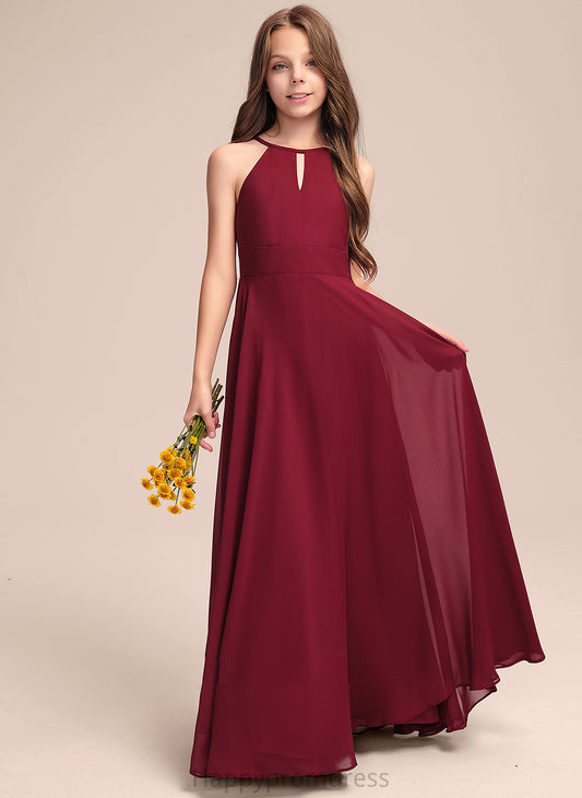 A-Line Floor-Length Chiffon Neck Theresa Junior Bridesmaid Dresses Scoop