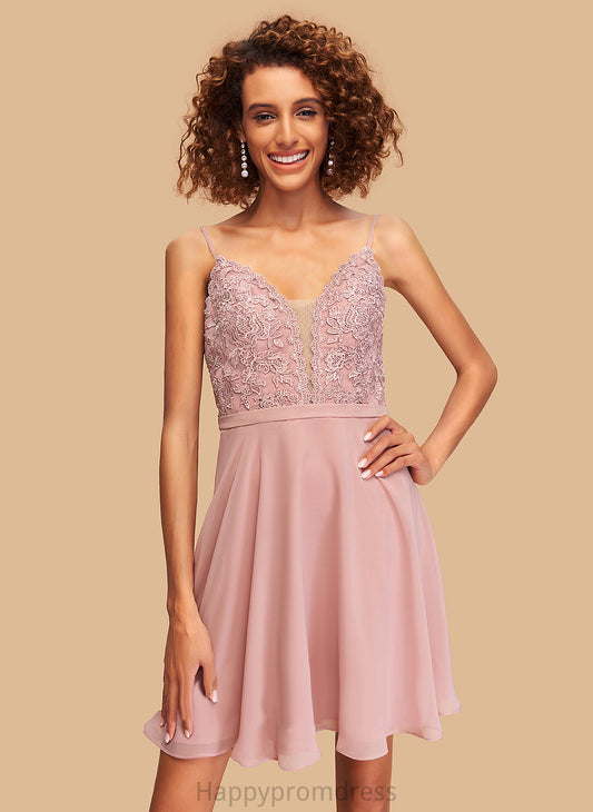 Homecoming Dresses A-Line Ashlyn V-neck With Dress Homecoming Chiffon Lace Short/Mini