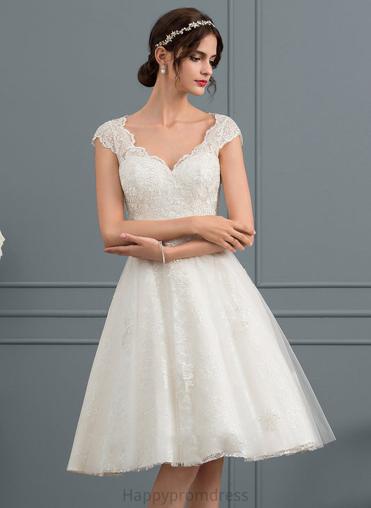 Wedding Dresses A-Line Lace Mimi Knee-Length Dress Wedding Tulle V-neck