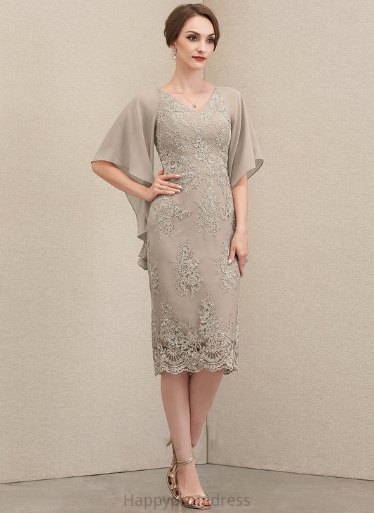 Knee-Length Rowan With Sheath/Column V-neck Mother of Lace Ruffles Cascading Bride the Dress Mother of the Bride Dresses Chiffon