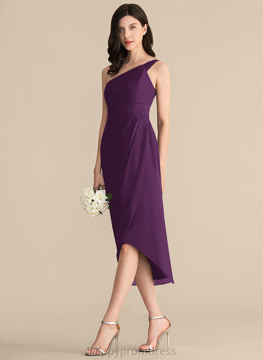 Asymmetrical Ruffle One-Shoulder Sheath/Column Fabric Neckline Embellishment Silhouette Length Chanel Sleeveless A-Line/Princess Bridesmaid Dresses