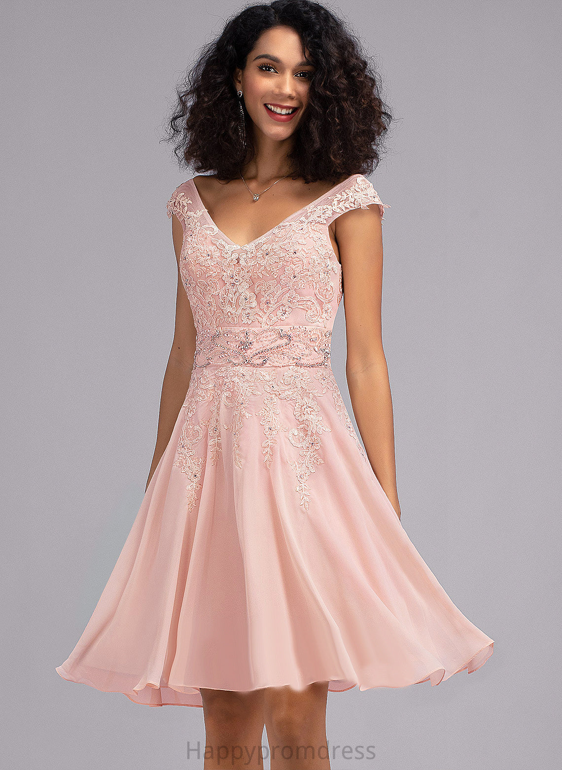 Ryleigh A-Line Cocktail Dress Chiffon Beading With Cocktail Dresses Lace Lace Knee-Length V-neck